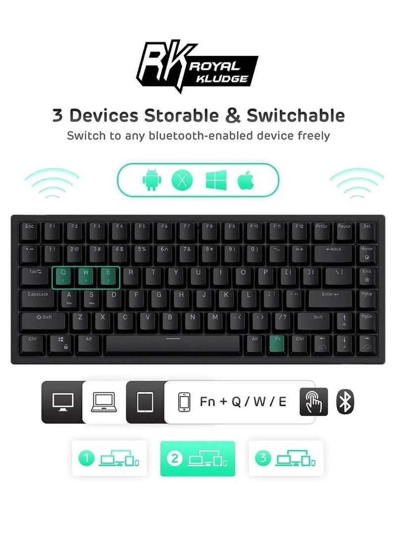 Royal Kludge RK Royal Kludge RK84 Tri-Mode RGB 84-Keys Hot-Swappable Mechanical Keyboard - Black [Brown Switch] - Image 2