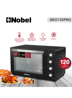 Nobel 7 In 1 Electric Oven With 4 Control Knobs, 70-250° Adjustable Temperature Control, 120 Min Timer With Bell Ring And Thermostat For Up Heating 120 L 2800 W NEO135PRO Black  - Image 1