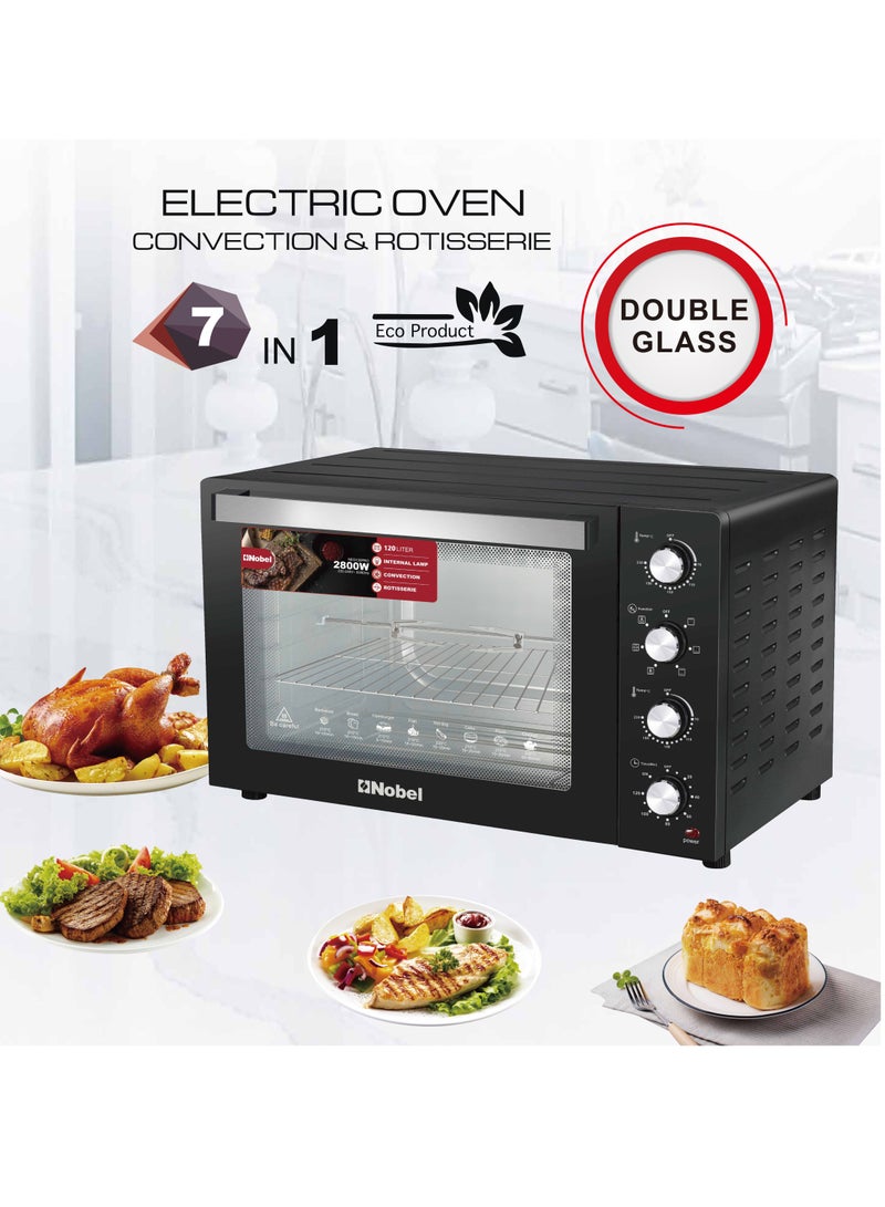 Nobel 7 In 1 Electric Oven With 4 Control Knobs, 70-250° Adjustable Temperature Control, 120 Min Timer With Bell Ring And Thermostat For Up Heating 120 L 2800 W NEO135PRO Black  - Image 5