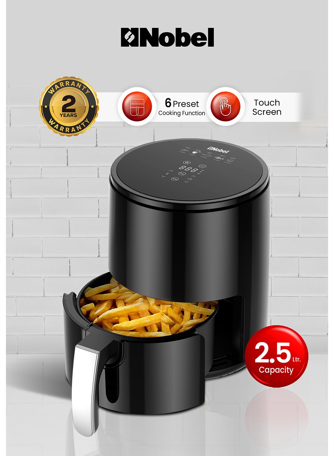 Multifunctional Air Fryer With 6 Preset Programs, Overheat Prevention, Digital Touch With 1-60 Min Timer 2.5 L 1200 W NAF350 Black 