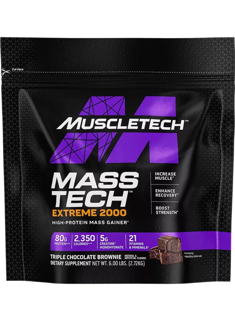 MuscleTech - MassTech Extreme 2000, High Protein Mass Gainer, Triple Chocolate Brownie Flavor, 6Lbs - Image 1