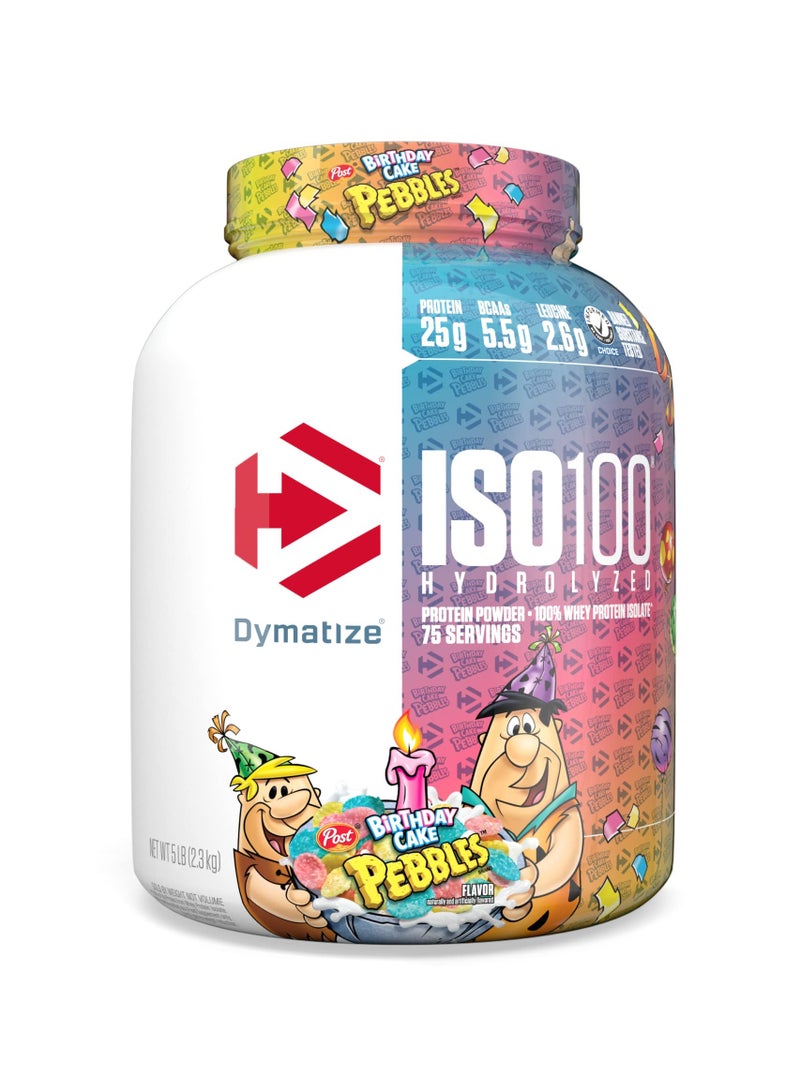 Dymatize Iso 100 Hydrolyzed 100% Whey Protein Isolate Birthday Cake Pebbles Flavour 5Lbs  - Image 1