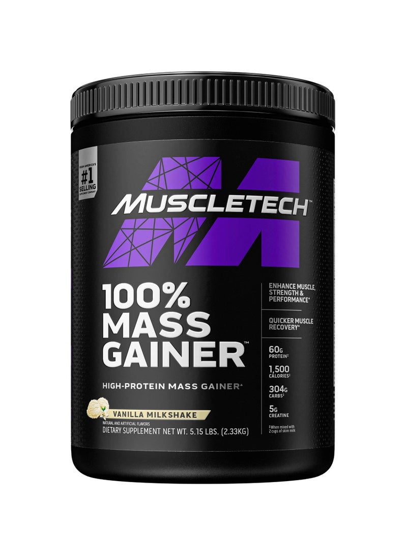 MuscleTech 100% Mass Gainer Vanilla Milkshake 5.15 Lbs., 2.33 Kg - Image 1