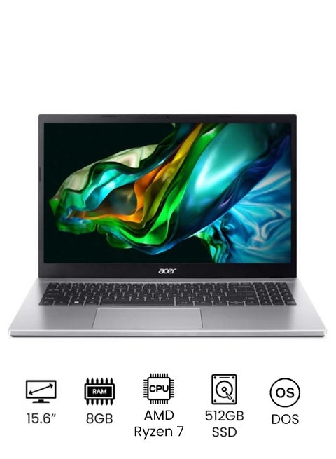 Aspire 3 A315 With 15.6-inch Full HD (1980x1080) Display, Ryzen 7-5700U Processor/8GB Ram/512GB SSD M.2/DOS(Without Windows)/AMD Radeon Graphics/ English/Arabic Silver
