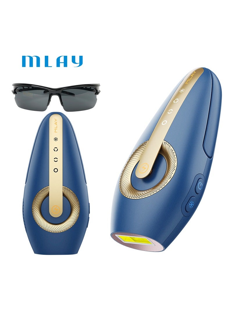 ملاي جهاز ليزر لإزالة الشعر IPLT 17 مزود بخاصية التبريد لون أزرق مطعم بالذهب - Image 2