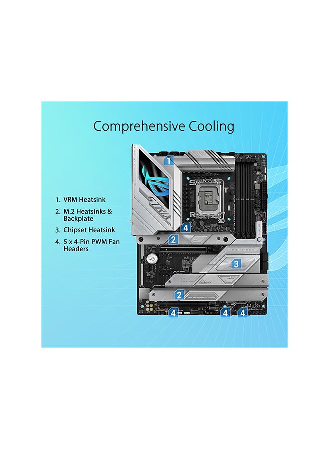 ASUS - ROG STRIX Z790-A GAMING WIFI II LGA 1700 ATX Motherboard, Intel Z790 Chipset, 4x DDR5 DIMM & 192GB Max, PCIe 5.0, Wi-Fi 7 / BT v5.4 / 2.5Gb Eth, 5x M.2 ,USB Type-C /A, HDMI / DP | 90MB1FN0-M0EAY0 White - Image 1