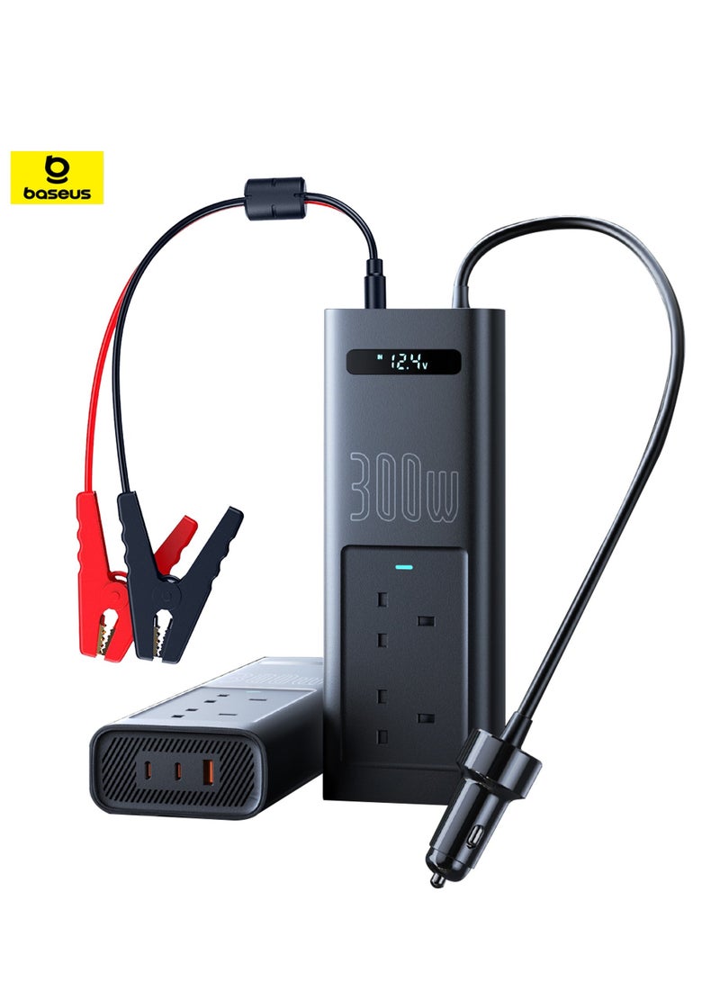 Baseus - 300W Car Power Inverter 12V DC To 220V AC Car Adapter For Vehicles, Car Converter With 1 USB QC3.0 Ports, 2* PD3.0 Port, 2* AC 220V Outlets Fast Charging For Laptop, Smart Phone And Small Appliances Black - Image 1