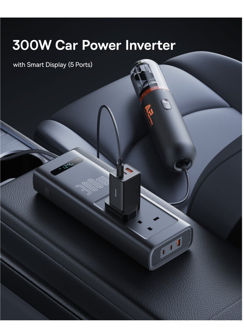 Baseus - 300W Car Power Inverter 12V DC To 220V AC Car Adapter For Vehicles, Car Converter With 1 USB QC3.0 Ports, 2* PD3.0 Port, 2* AC 220V Outlets Fast Charging For Laptop, Smart Phone And Small Appliances Black - Image 1
