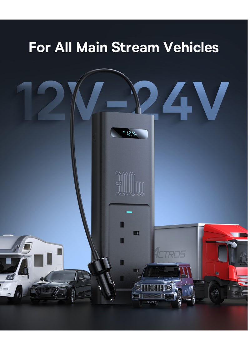 Baseus - 300W Car Power Inverter 12V DC To 220V AC Car Adapter For Vehicles, Car Converter With 1 USB QC3.0 Ports, 2* PD3.0 Port, 2* AC 220V Outlets Fast Charging For Laptop, Smart Phone And Small Appliances Black - Image 1