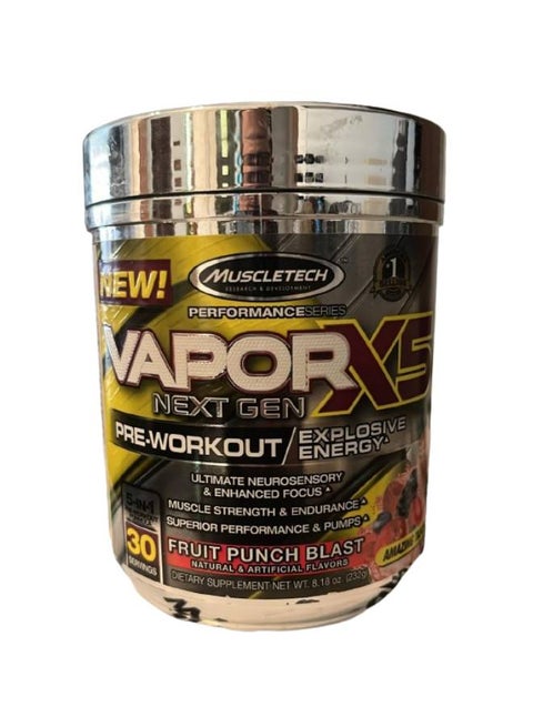 Vapor x5 Next Gen Pre-Workout Explosive Energy Fruit Punch Blast NET WT 8.18 OZ (232G)