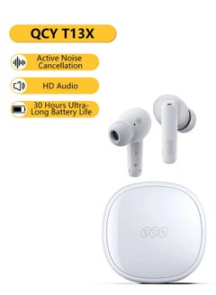 كيو سي واي T13X Wireless Earbuds , Active Noise Cancellation Bluetooth Earphones, ANC Levels Transparency Mode EQ Settings , IPX5 Waterproof - White  - Image 1