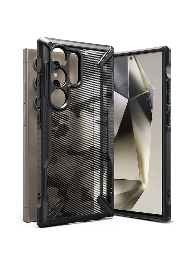 Ringke Fusion-X Compatible With Samsung Galaxy S24 Ultra 5G Case 2024, Clear Hard Back Cover Shockproof Protective Bumper Phone Cover Camo Black  - Image 1