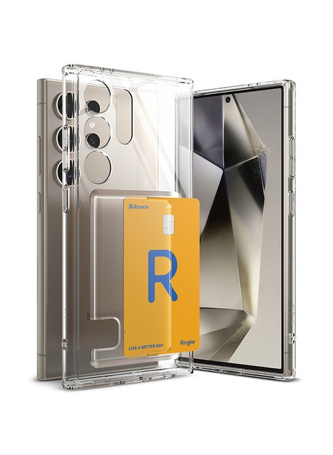جراب Fusion Card متوافق مع Samsung S24 Ultra 5G 2024، غطاء خلفي شفاف صلب من مادة TPU مع حامل بطاقات نحيف مدمج
