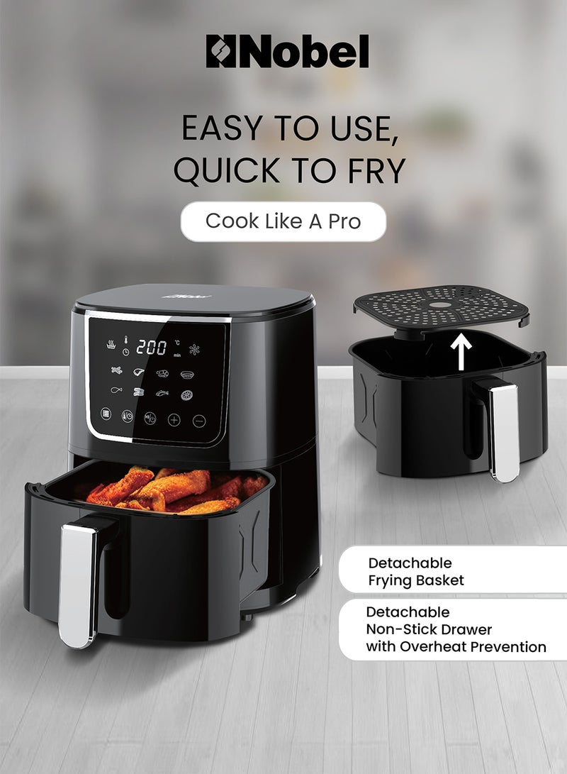 Air Fryer 4L Capacity, Multifunctional Fryer with Delay Function, Overheat Prevention, Digital Touch, 8 Preset Programs, High-Speed Air Circulation, Non-Stick 4 L 1400 W NAF600 Black