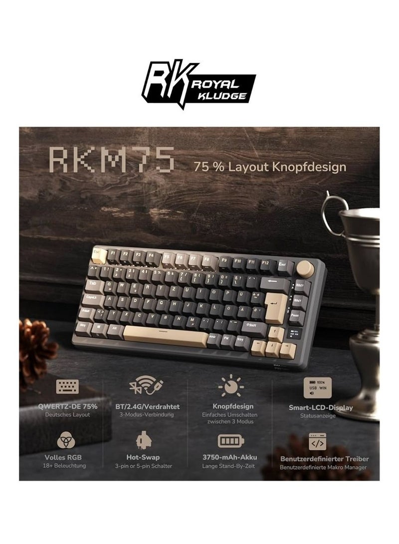 Royal Kludge Royal Kludge RKM75 - RGB Mechanical Gaming Keyboard - With Display - Foam Touch - phantom color- Bluetooth - Hot Swappable Switch - Brown Switches - Includes Dust Cover  - Image 2