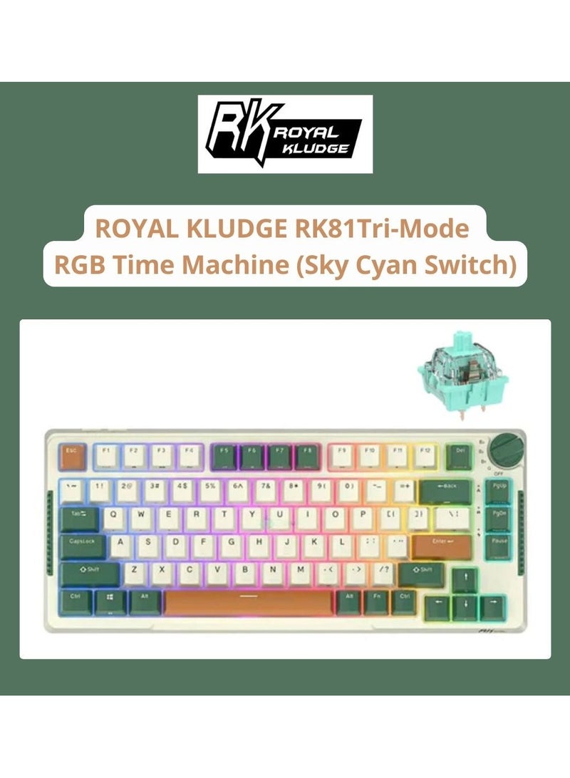 Royal Kludge - Royal Kludge RK-H81 Tri-Mode RGB 81 Keys Hot Swappable Mechanical Keyboard Time Machine (Sky Cyan Switch) - Image 1