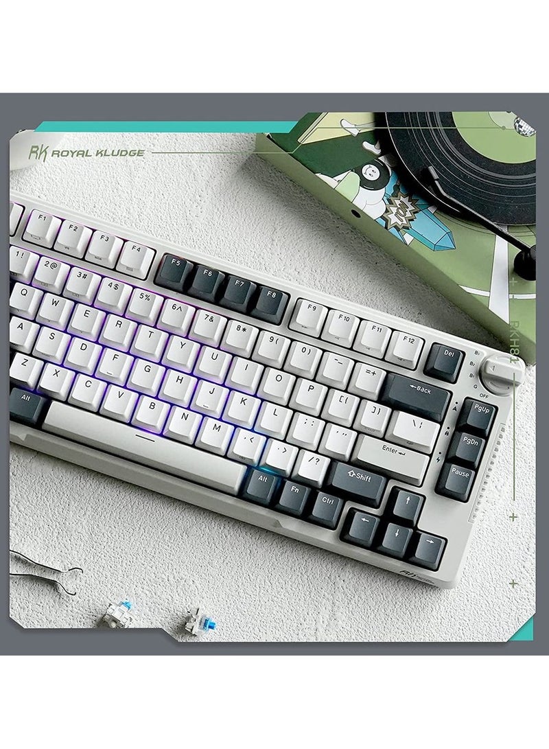 Royal Kludge - RK Royal Kludge RK H81 81 Keys Tri-Mode with Knob Control RGB Wireless Mechanical Keyboard White Night- Brown Switch - Image 1