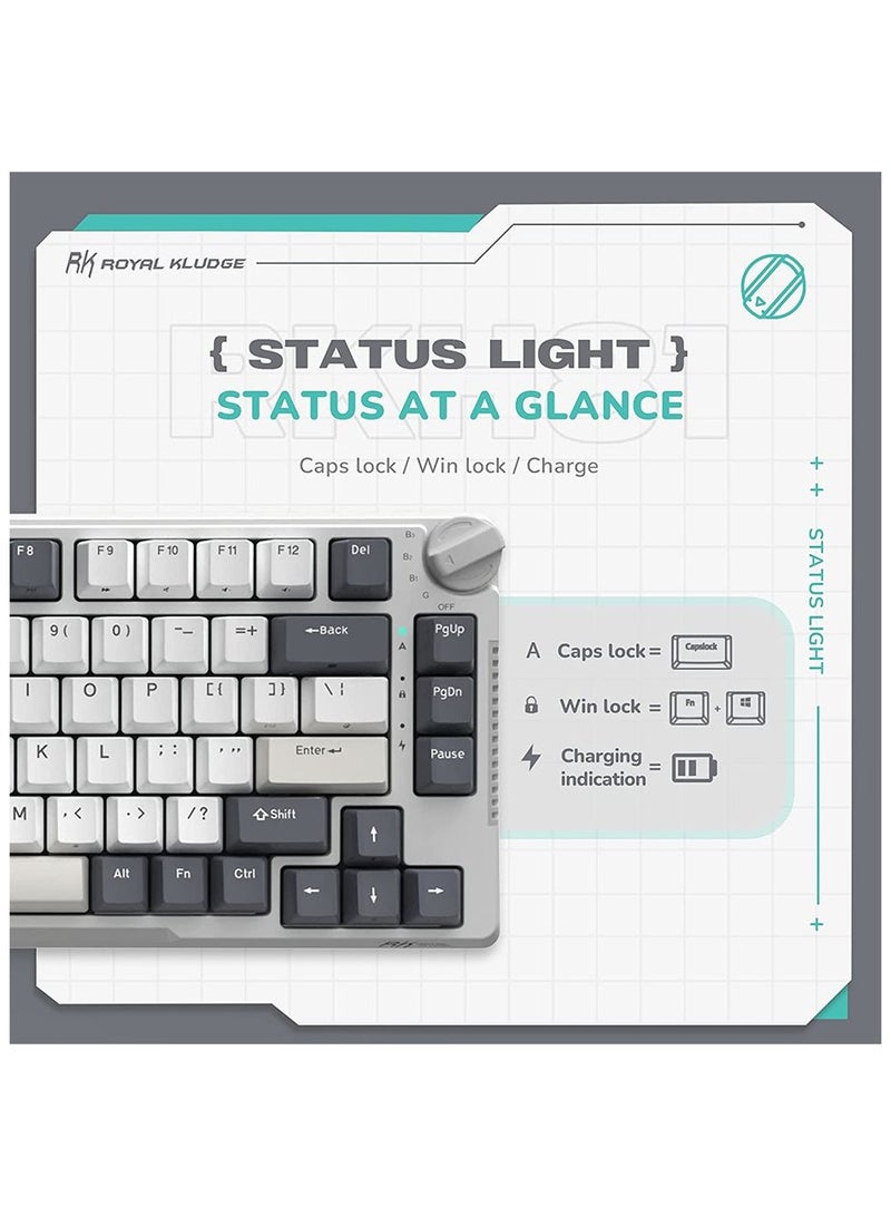 Royal Kludge - RK Royal Kludge RK H81 81 Keys Tri-Mode with Knob Control RGB Wireless Mechanical Keyboard White Night- Brown Switch - Image 1