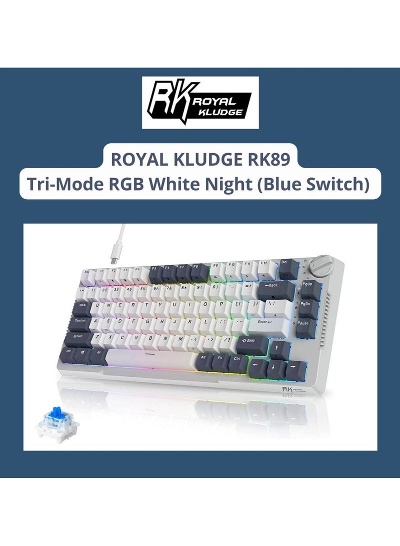 Royal Kludge RK Royal Kludge RK H81 81 Keys Tri-Mode with Knob Control RGB Wireless Mechanical Keyboard White Night  - Blue Switch - Image 1