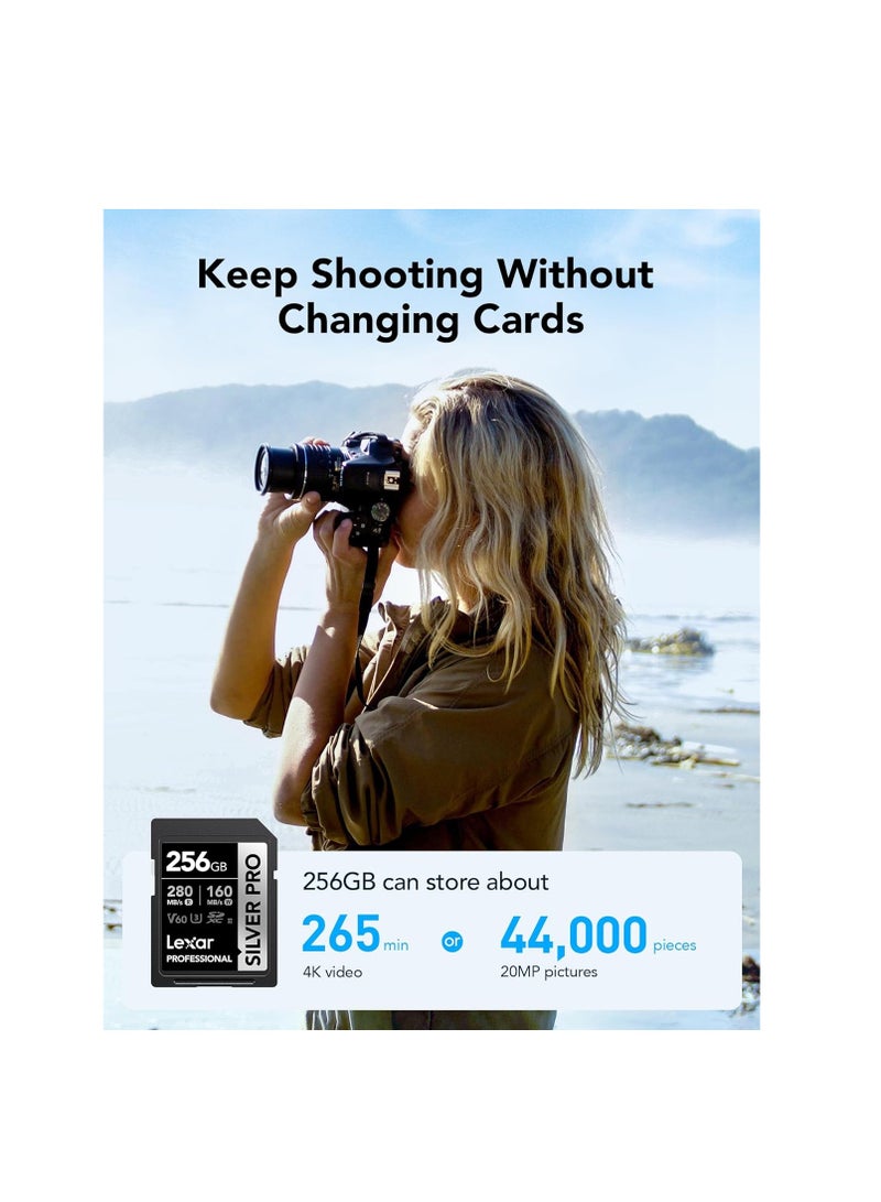 Lexar Lexar Silver Pro SD Card 256GB, UHS-II Memory Card, V60, U3, C10, SDXC Card, Up To 280MB/s 256 GB - Image 4