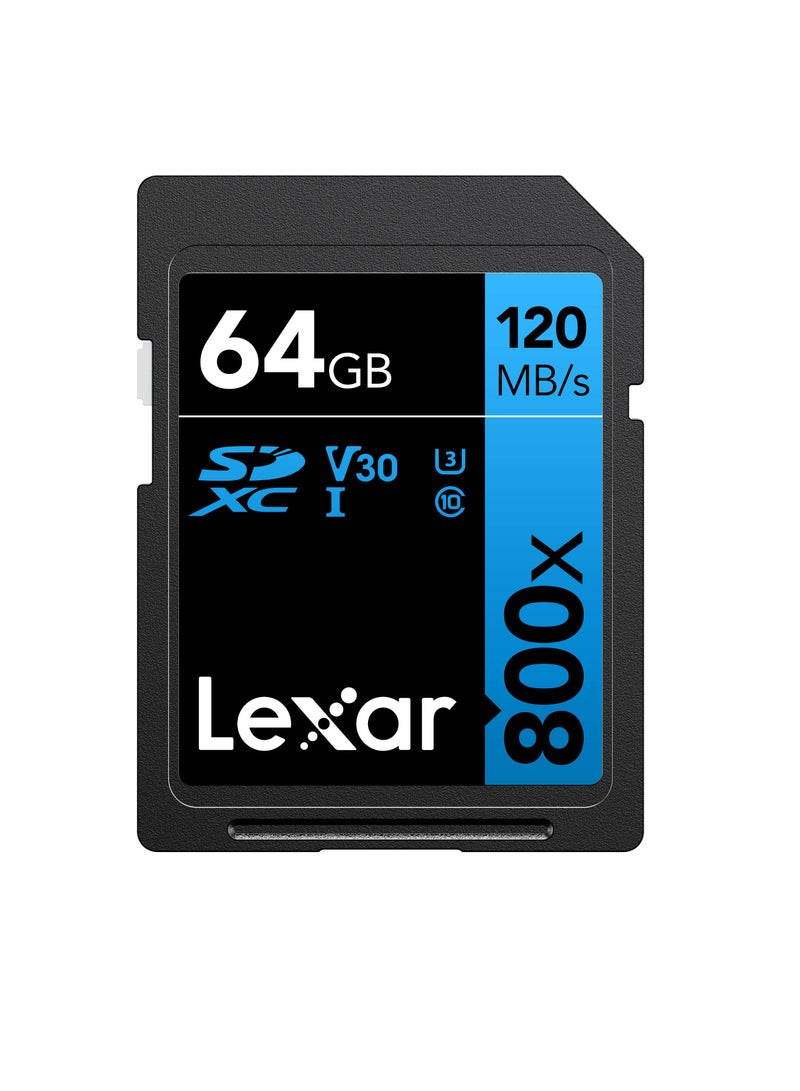 ليكسار - بطاقة ذاكرة Lexar عالية الأداء 64 جيجابايت 800x UHS-I SDHC (السلسلة الزرقاء) 64 جيجابايت - Image 1