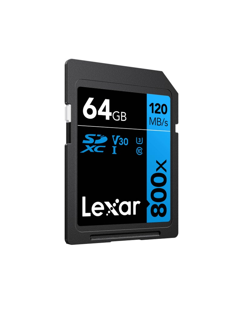 ليكسار - بطاقة ذاكرة Lexar عالية الأداء 64 جيجابايت 800x UHS-I SDHC (السلسلة الزرقاء) 64 جيجابايت - Image 1
