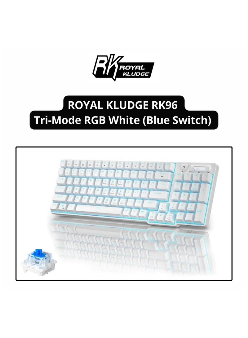 Royal Kludge - ROYAL KLUDGE RK96 Tri-Mode RGB 96 Keys Hot Swappable Mechanical Keyboard White (Blue Switch) - Image 1