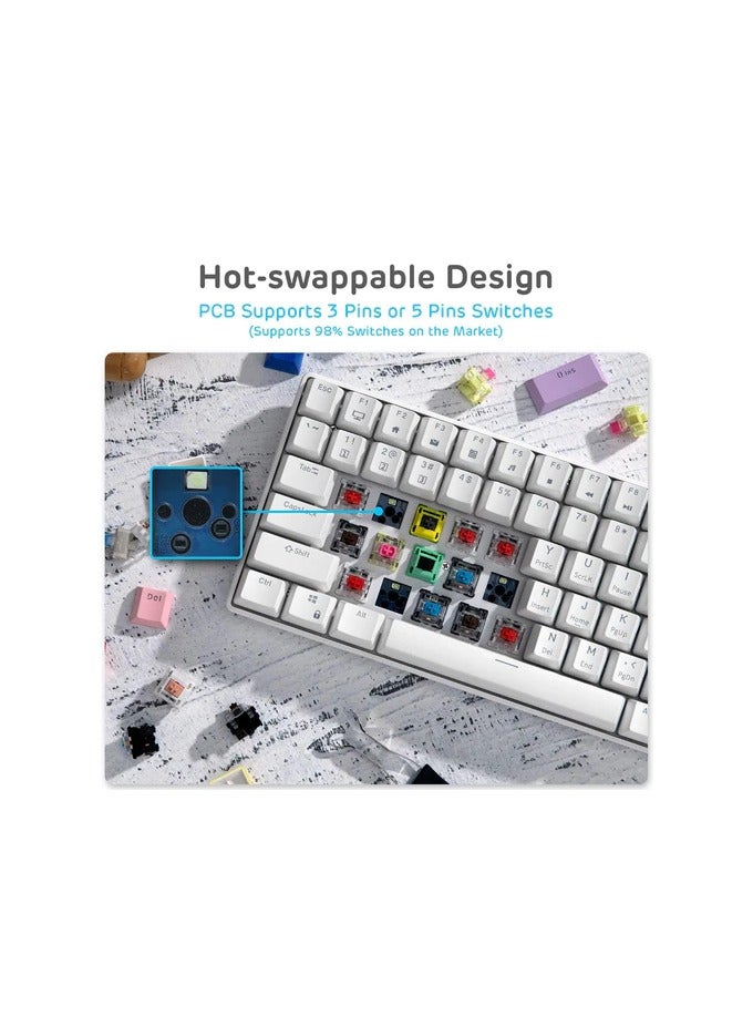 Royal Kludge - ROYAL KLUDGE RK96 Tri-Mode RGB 96 Keys Hot Swappable Mechanical Keyboard White (Blue Switch) - Image 1