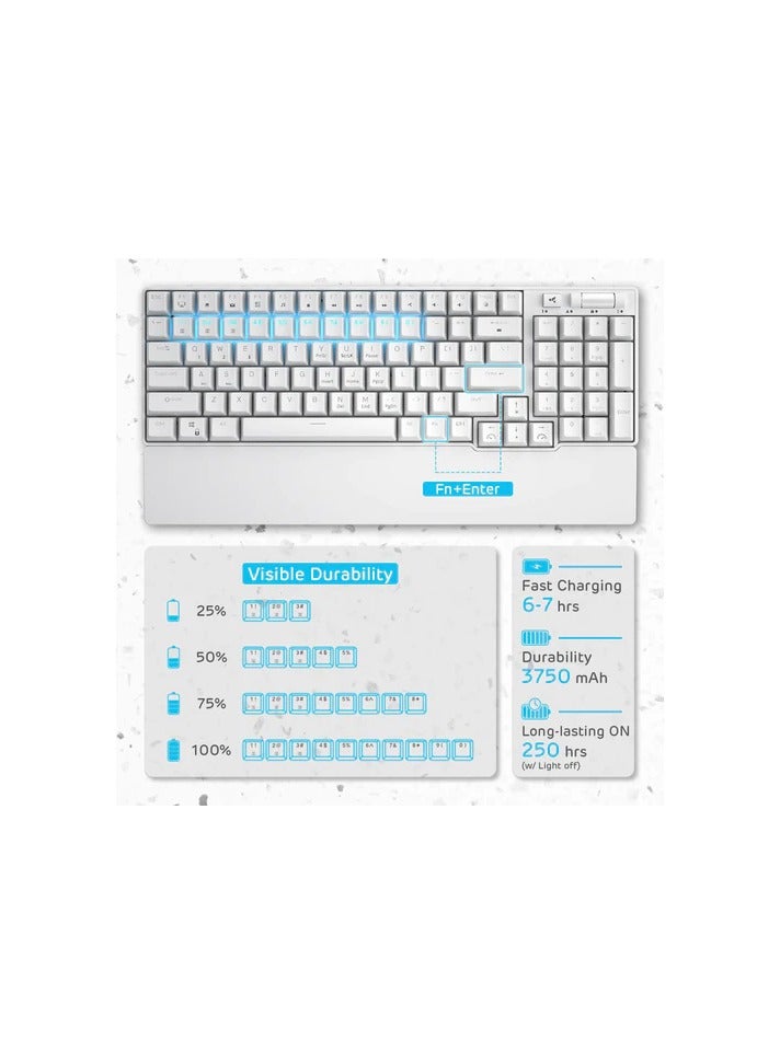 Royal Kludge - ROYAL KLUDGE RK96 Tri-Mode RGB 96 Keys Hot Swappable Mechanical Keyboard White (Blue Switch) - Image 1