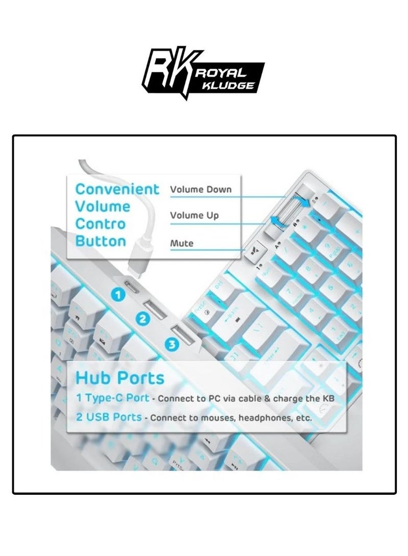 Royal Kludge - ROYAL KLUDGE RK96 Tri-Mode RGB 96 Keys Hot Swappable Mechanical Keyboard White (Blue Switch) - Image 1