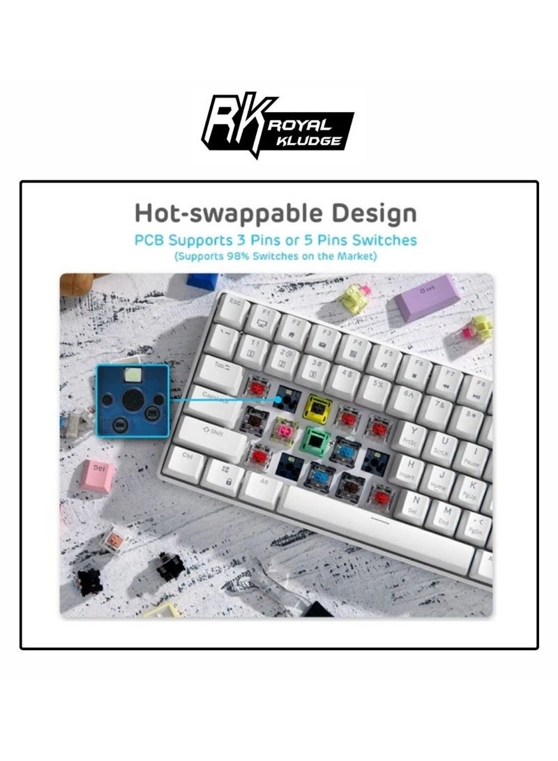 Royal Kludge - ROYAL KLUDGE RK96 Tri-Mode RGB 96 Keys Hot Swappable Mechanical Keyboard White (Blue Switch) - Image 1