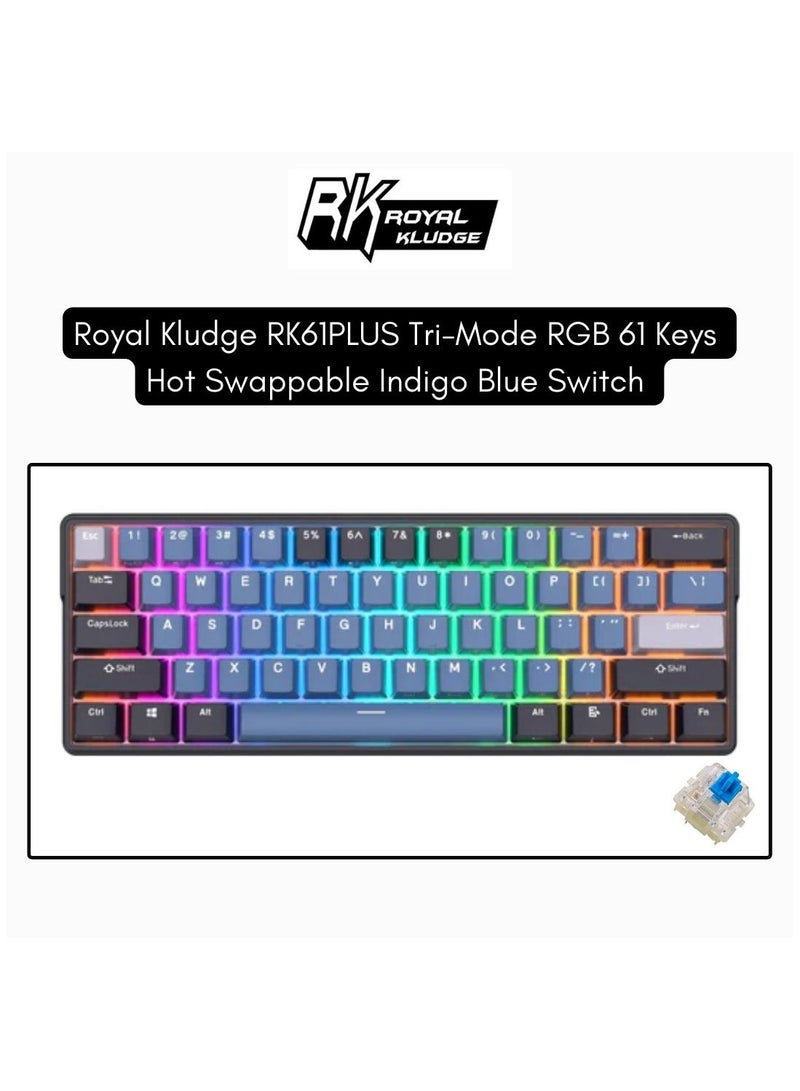 Royal Kludge Royal Kludge RK61PLUS Tri-Mode RGB 61 Keys Hot Swappable Mechanical Keyboard Indigo (Blue Switch)  - Image 1