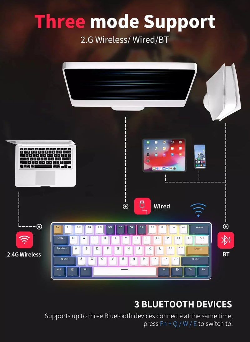 Royal Kludge - Royal Kludge RK61PLUS Tri-Mode RGB 61 Keys Hot Swappable Mechanical Keyboard Black (Brown Switch) - Image 1