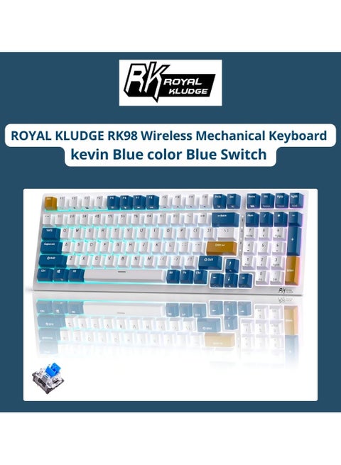 RK ROYAL KLUDGE RK98 Wireless Mechanical Keyboard Triple Mode 2.4G/BT5.1/USB-C 100 Keys Hot Swappable Blue Switches with Number Pad RGB Backlit 3750mAh Battery NKRO Gaming Keyboard Ergonomic Design