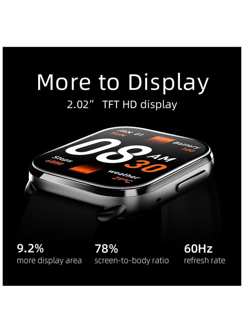 كيو سي واي - QCY GS Smart Watch With 2.02 Large Display, Bluetooth Call, Health Monitoring,10 Days Battery Life and Message, Call Notification Black - Image 1