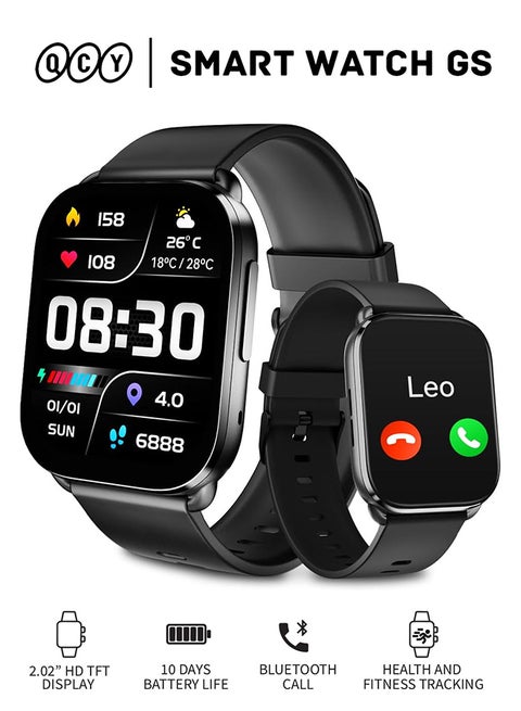 QCY GS Smart Watch With 2.02 Large Display, Bluetooth Call, Health Monitoring,10 Days Battery Life and Message, Call Notification Black