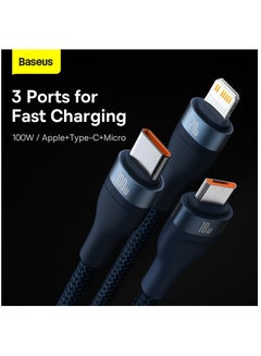 Baseus 100W Flash Series Multi Charging (1.2M) 4 In 1 Cable Fast Charging USB Type C Micro USB And USB To Lightning Cable Compatible For iPhone 15/14/13/12/11 Series/MacBook/iPad/Samsung/Huawei And More Blue  - Image 3