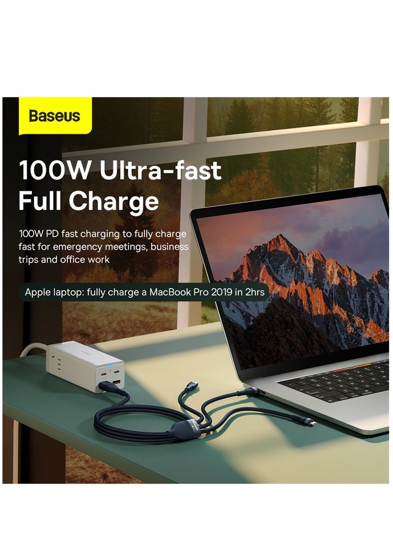 Baseus - 100W Flash Series Multi Charging (1.2M) 4 In 1 Cable Fast Charging USB Type C Micro USB And USB To Lightning Cable Compatible For iPhone 15/14/13/12/11 Series/MacBook/iPad/Samsung/Huawei And More Blue - Image 1