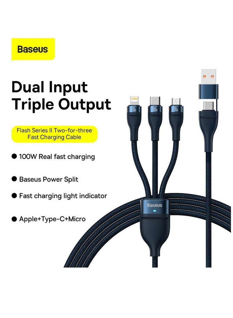 Baseus - 100W Flash Series Multi Charging (1.2M) 4 In 1 Cable Fast Charging USB Type C Micro USB And USB To Lightning Cable Compatible For iPhone 15/14/13/12/11 Series/MacBook/iPad/Samsung/Huawei And More Blue - Image 1