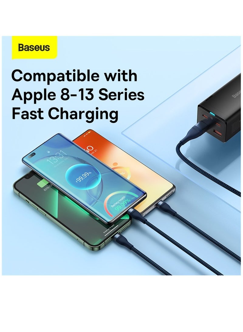 Baseus - 100W Flash Series Multi Charging (1.2M) 4 In 1 Cable Fast Charging USB Type C Micro USB And USB To Lightning Cable Compatible For iPhone 15/14/13/12/11 Series/MacBook/iPad/Samsung/Huawei And More Blue - Image 1