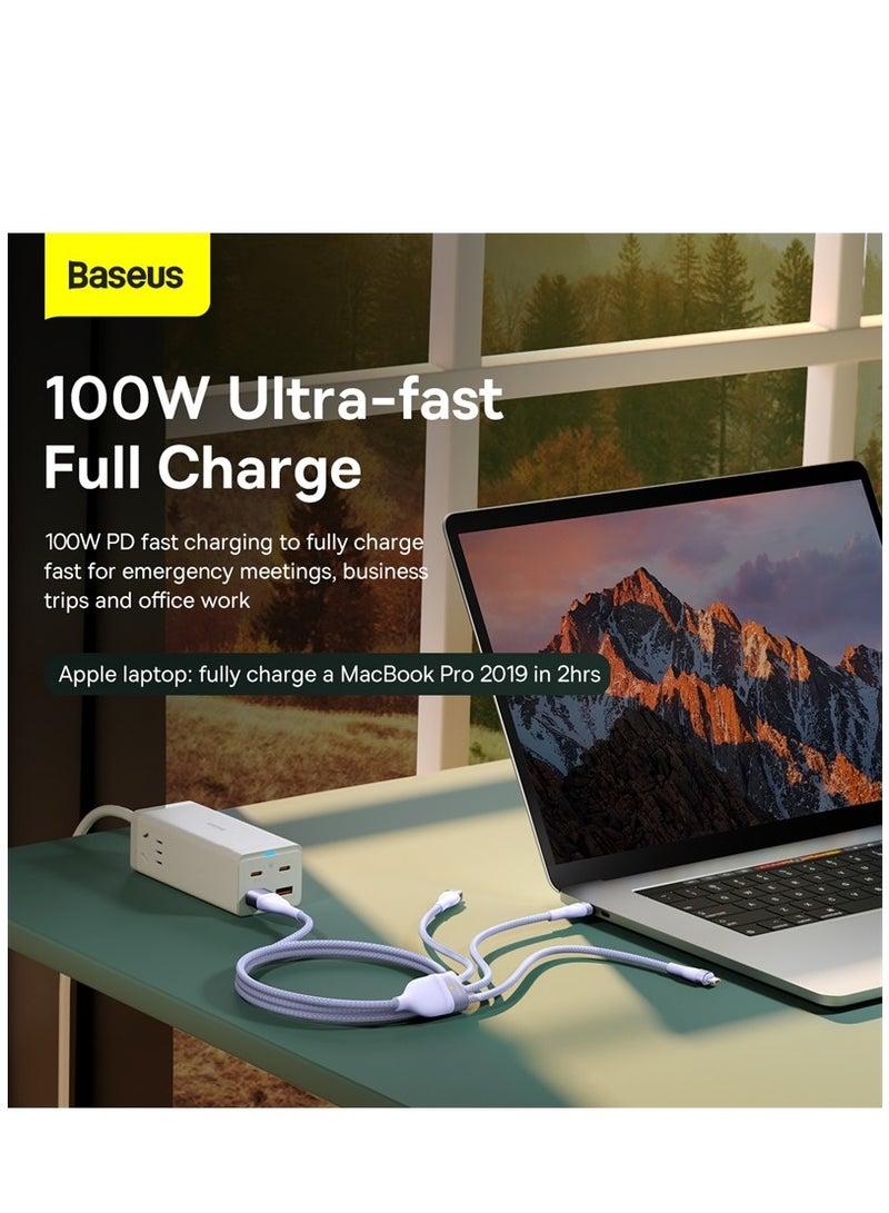 بيسوس كابل شحن متعدد من سلسلة فلاش بقوة 100 وات (1.2 متر) 4 في 1، كابل شحن سريع من نوع USB C وميكرو USB وUSB إلى Lightning متوافق مع سلسلة iPhone 15/14/13/12/11/MacBook/iPad/Samsung/Huawei والمزيد  - Image 2