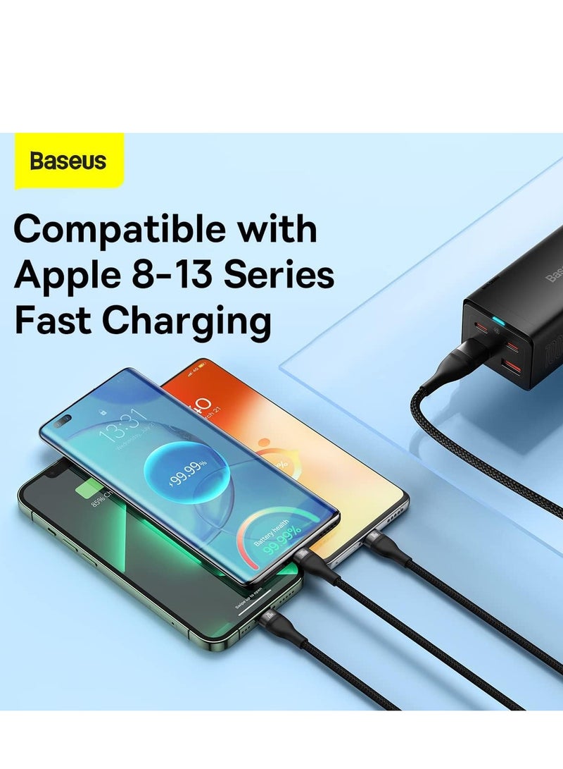 Baseus - 100W Flash Series Multi Charging (1.2M) 4 In 1 Cable Fast Charging USB Type C Micro USB And USB To Lightning Cable Compatible For iPhone 15/14/13/12/11 Series/MacBook/iPad/Samsung/Huawei And More Black - Image 1
