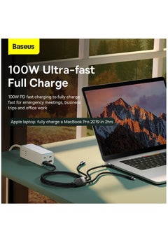 بيسوس كابل شحن متعدد من سلسلة فلاش 100 وات (1.2 متر) 4 في 1 شحن سريع USB من النوع C وكابل USB صغير وUSB إلى Lightning متوافق مع هواتف iPhone 15/14/13/12/11 Series/MacBook/iPad/Samsung/Huawei والمزيد  - Image 2