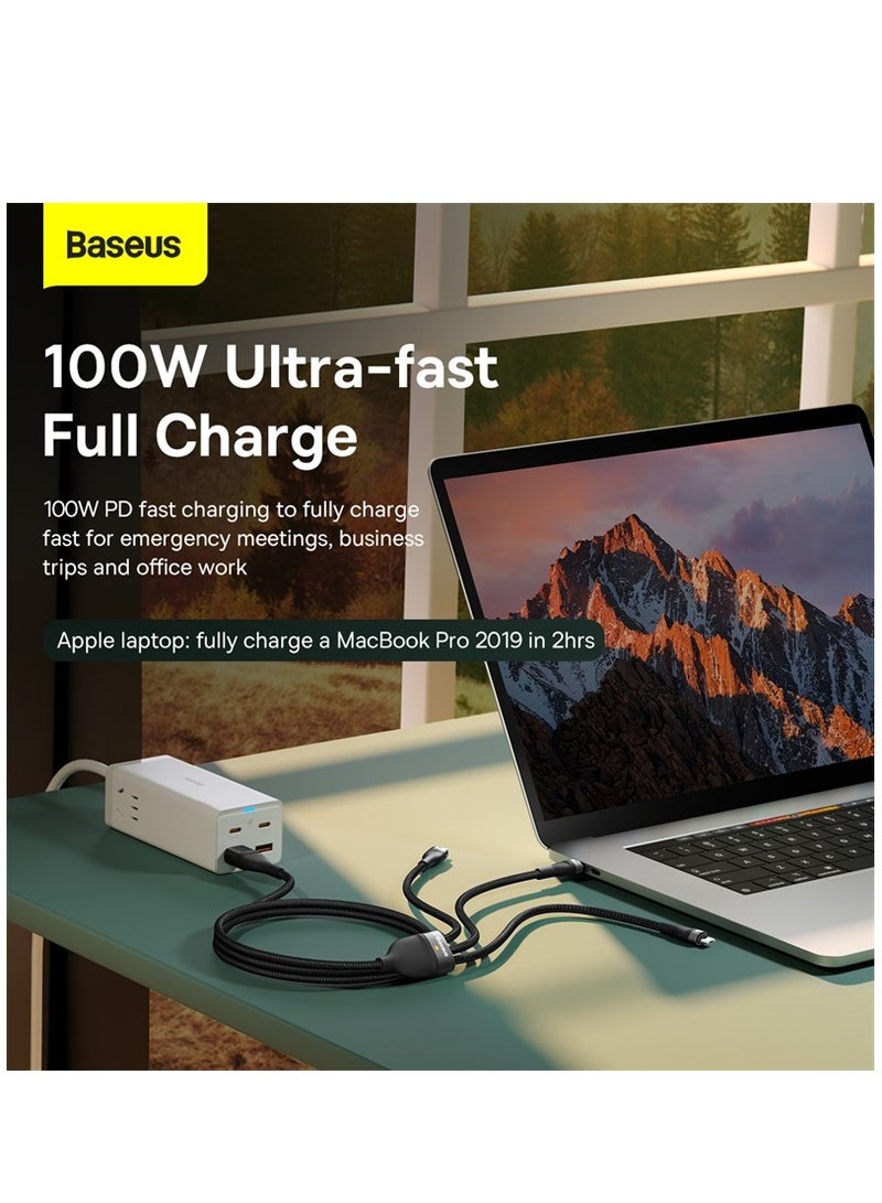 Baseus - 100W Flash Series Multi Charging (1.2M) 4 In 1 Cable Fast Charging USB Type C Micro USB And USB To Lightning Cable Compatible For iPhone 15/14/13/12/11 Series/MacBook/iPad/Samsung/Huawei And More Black - Image 1