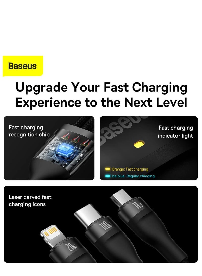 Baseus - 100W Flash Series Multi Charging (1.2M) 4 In 1 Cable Fast Charging USB Type C Micro USB And USB To Lightning Cable Compatible For iPhone 15/14/13/12/11 Series/MacBook/iPad/Samsung/Huawei And More Black - Image 1
