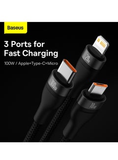 بيسوس كابل شحن متعدد من سلسلة فلاش 100 وات (1.2 متر) 4 في 1 شحن سريع USB من النوع C وكابل USB صغير وUSB إلى Lightning متوافق مع هواتف iPhone 15/14/13/12/11 Series/MacBook/iPad/Samsung/Huawei والمزيد  - Image 4