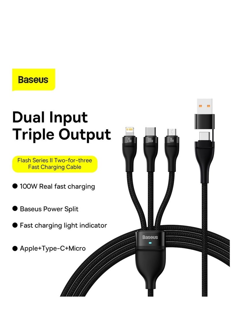 Baseus - 100W Flash Series Multi Charging (1.2M) 4 In 1 Cable Fast Charging USB Type C Micro USB And USB To Lightning Cable Compatible For iPhone 15/14/13/12/11 Series/MacBook/iPad/Samsung/Huawei And More Black - Image 1