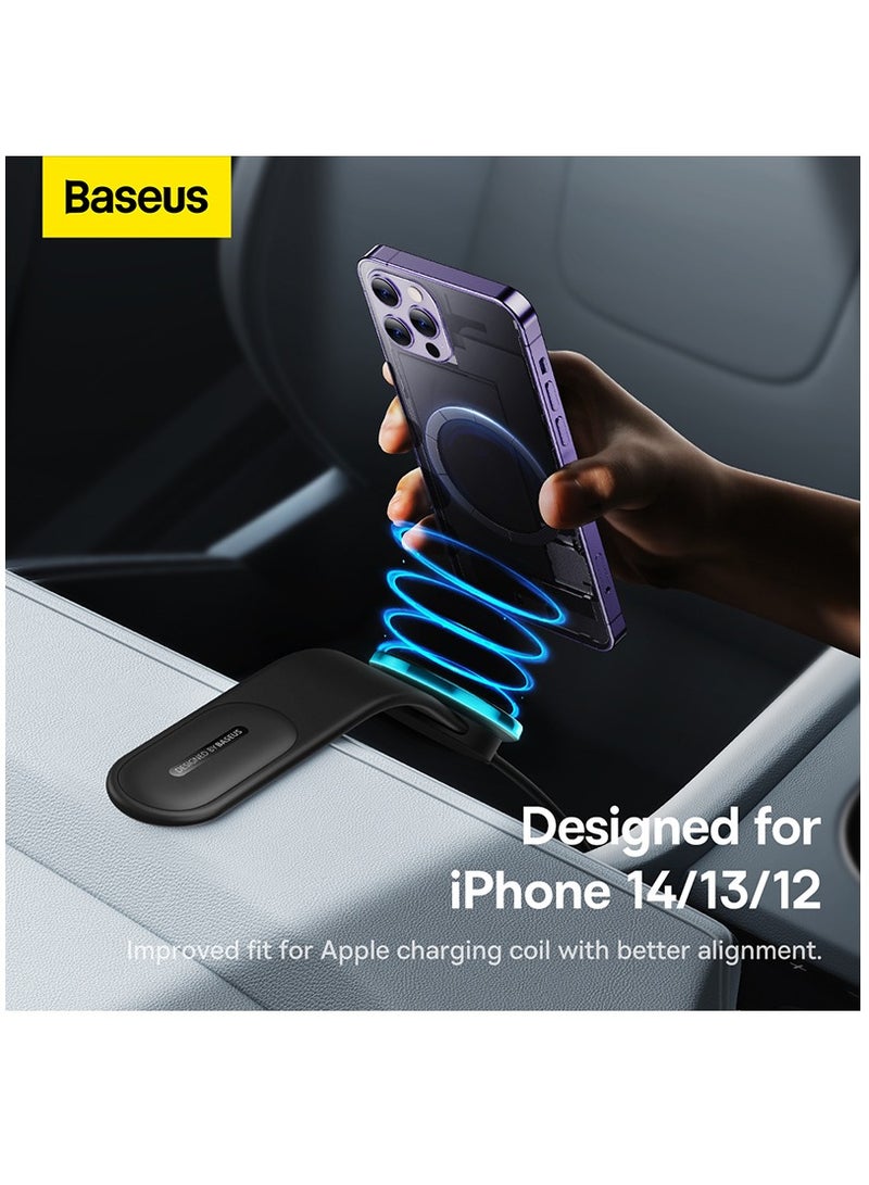 Baseus Magsafe Car Mount Charger, 15W Wireless Car Charger Phone Holder, Magnetic Car Dash Mount For iPhone 15 14 13 12 Pro Plus Max, Bendable Memory Titanium Alloy For All Dashboard, Windshield Black  - Image 3