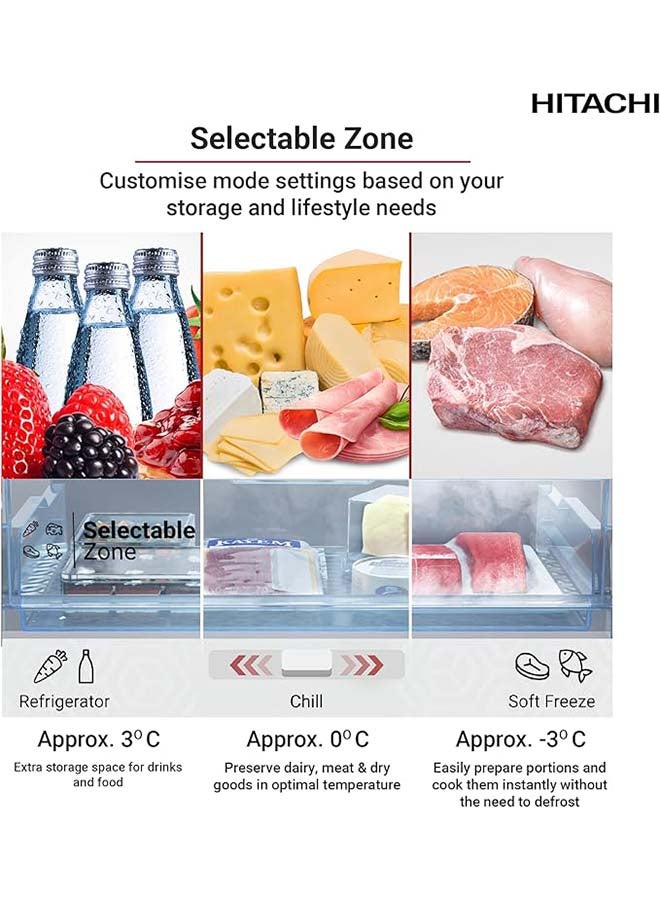 HITACHI - 380L Gross & 260L Net Capacity, Double Door Refrigerator, No Frost Fridge Freezer, Inverter Compressor,  Dual Fan Cooling, Door Alarm And LED Light, Twist Ice Tray HRTN5275MFXAE Inox - Image 1