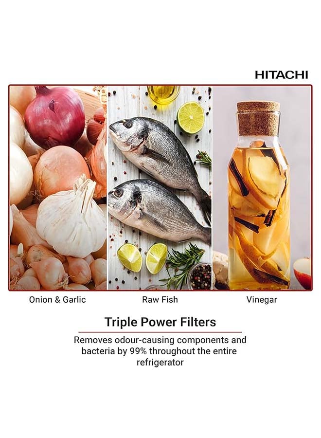 HITACHI - 380L Gross & 260L Net Capacity, Double Door Refrigerator, No Frost Fridge Freezer, Inverter Compressor,  Dual Fan Cooling, Door Alarm And LED Light, Twist Ice Tray HRTN5275MFXAE Inox - Image 1